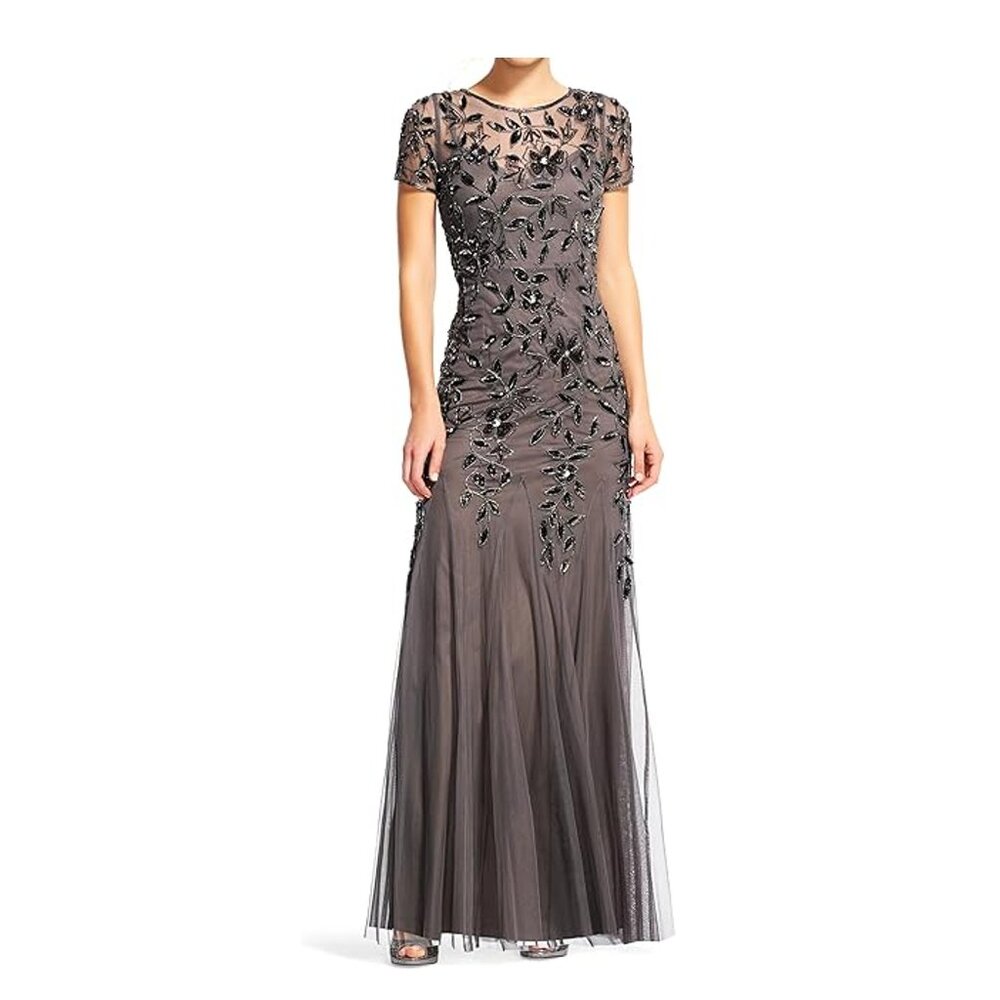 Adrianna Papell Women's Floral Beaded Godet Gown